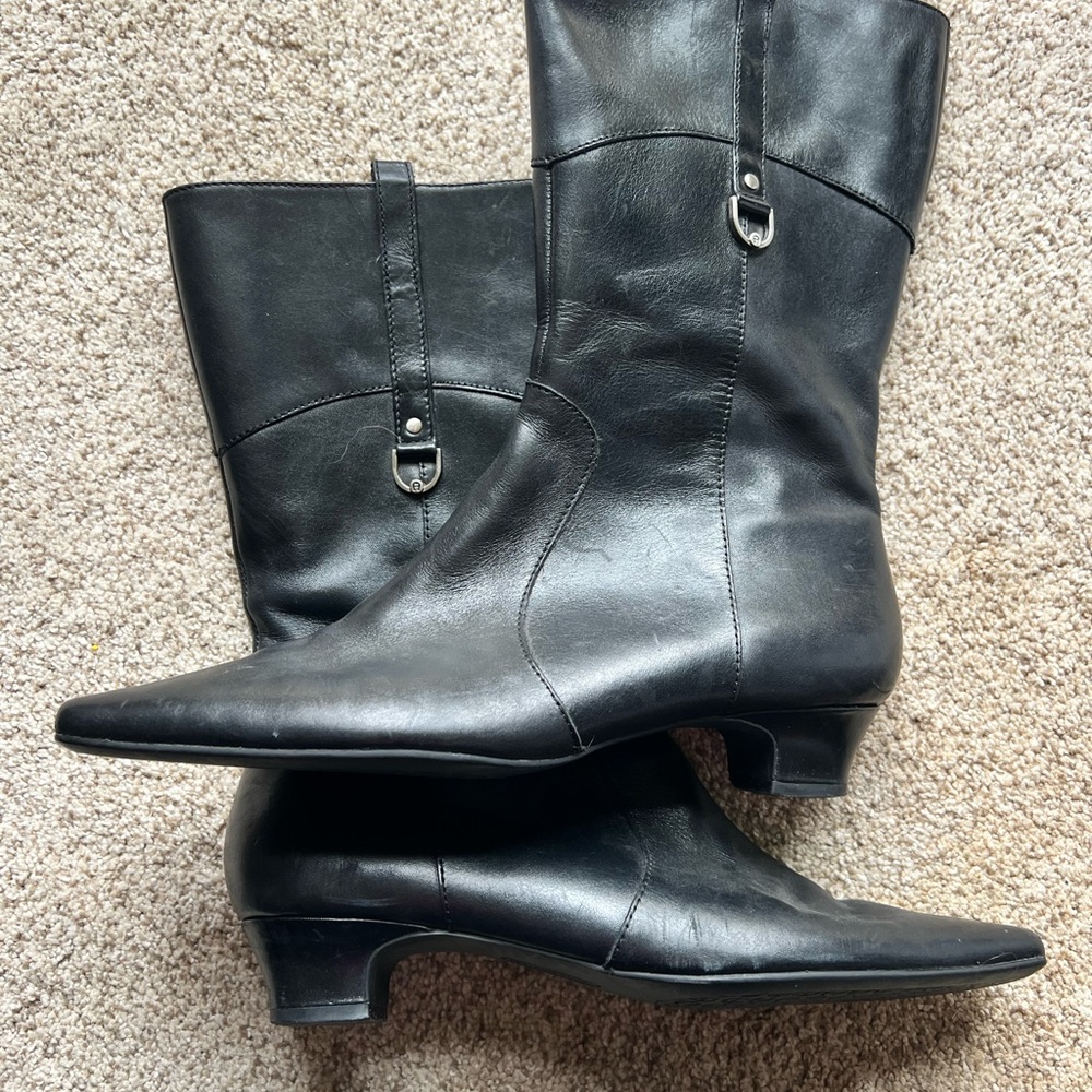 Etienne Aigner Black Heeled Boots Mid-Calf Leather
